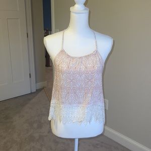 Pink and white lace tank top
